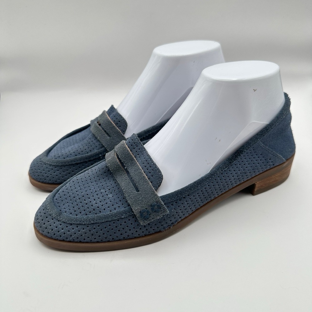 Lucky Brand Caylon Moc Loafers Blue Suede‎ 8M Perforated Slip On Flats Office